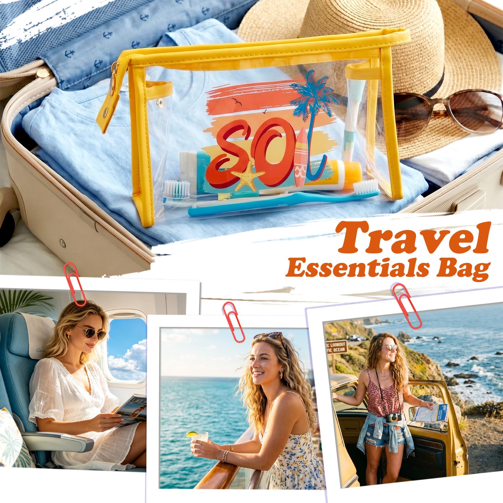 COSHAYSOO Sunscreen Bag Clear Makeup Toiletry Pouch Beach Vacation Essentials for Women Teen Girls Trip Gifts Summer Pool Travel Must Have Accessories Waterproof Stuff