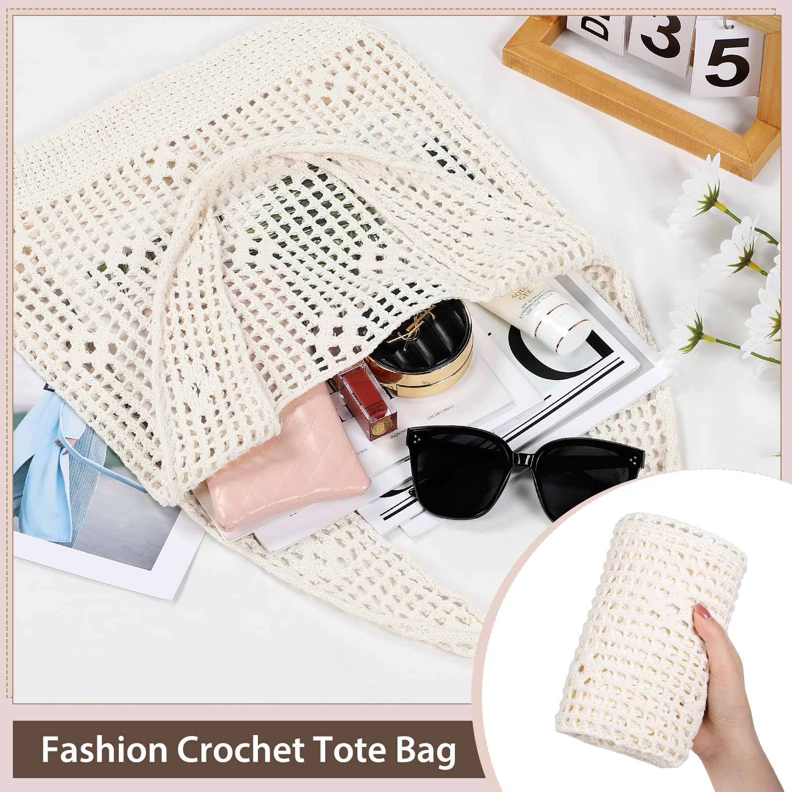 Sightor Crochet Tote Bag, Mesh Beach Bag Knit Summer Hobo Bag Vacation Boho Tote Bag for Women