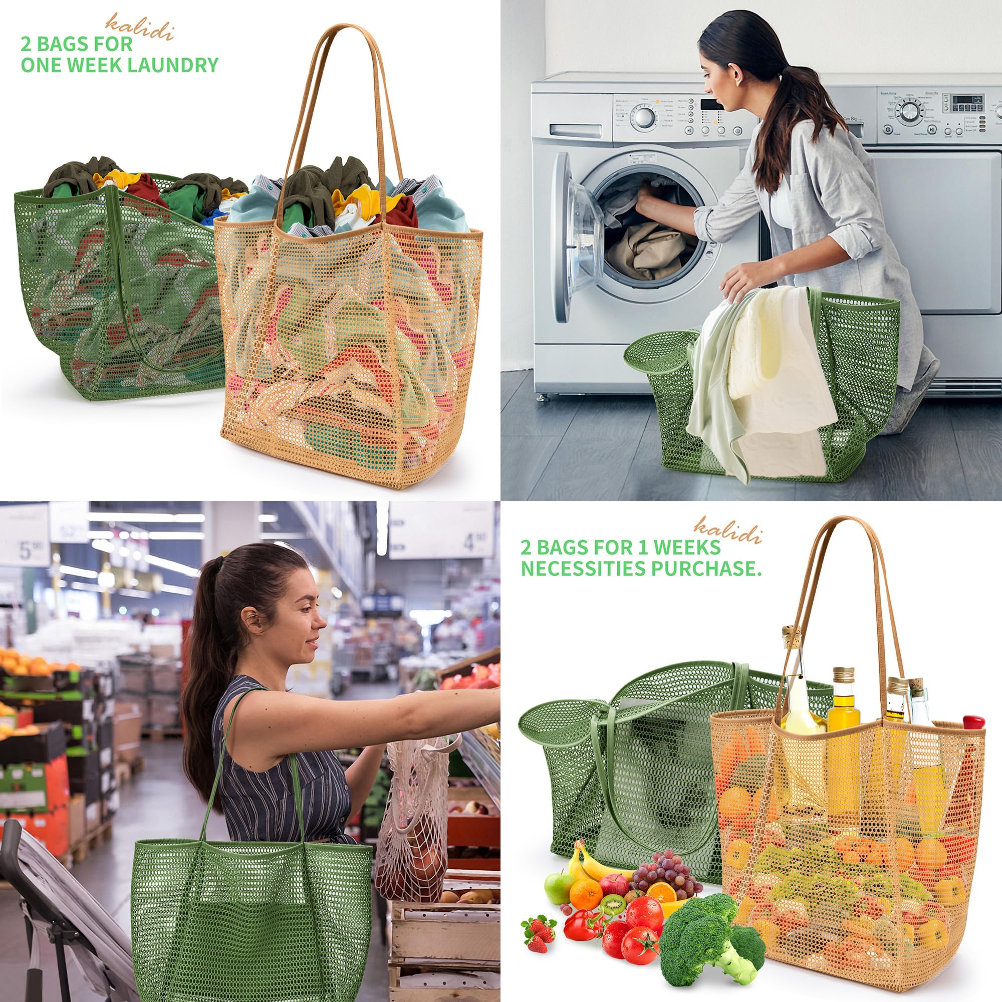 KALIDI Beach Nylon Mesh Tote Bag, Casual Tote Bag Hobo Women Foldable MAX 23L Shoulder Bag For Beach Picnic Vacation