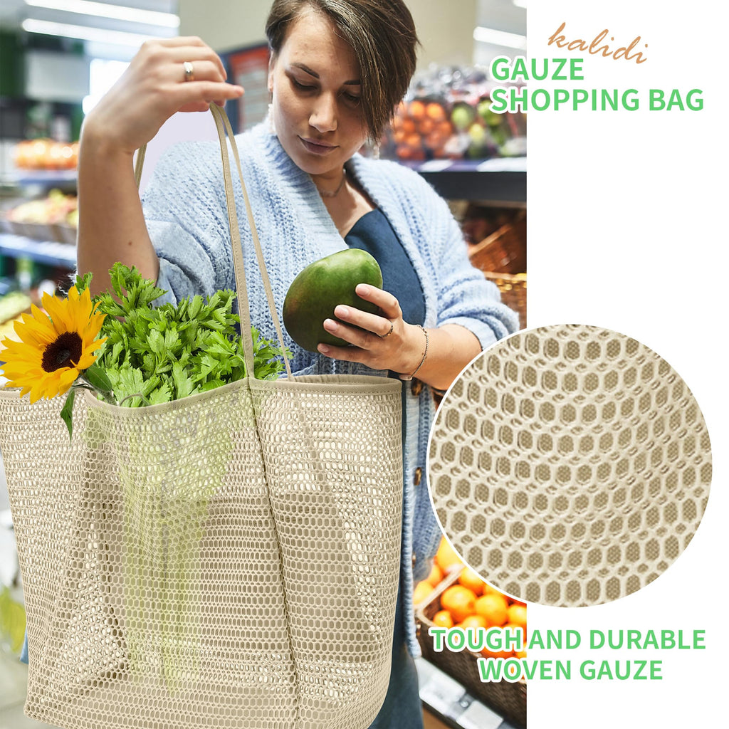 KALIDI Beach Nylon Mesh Tote Bag, Casual Tote Bag Hobo Women Foldable MAX 23L Shoulder Bag For Beach Picnic Vacation