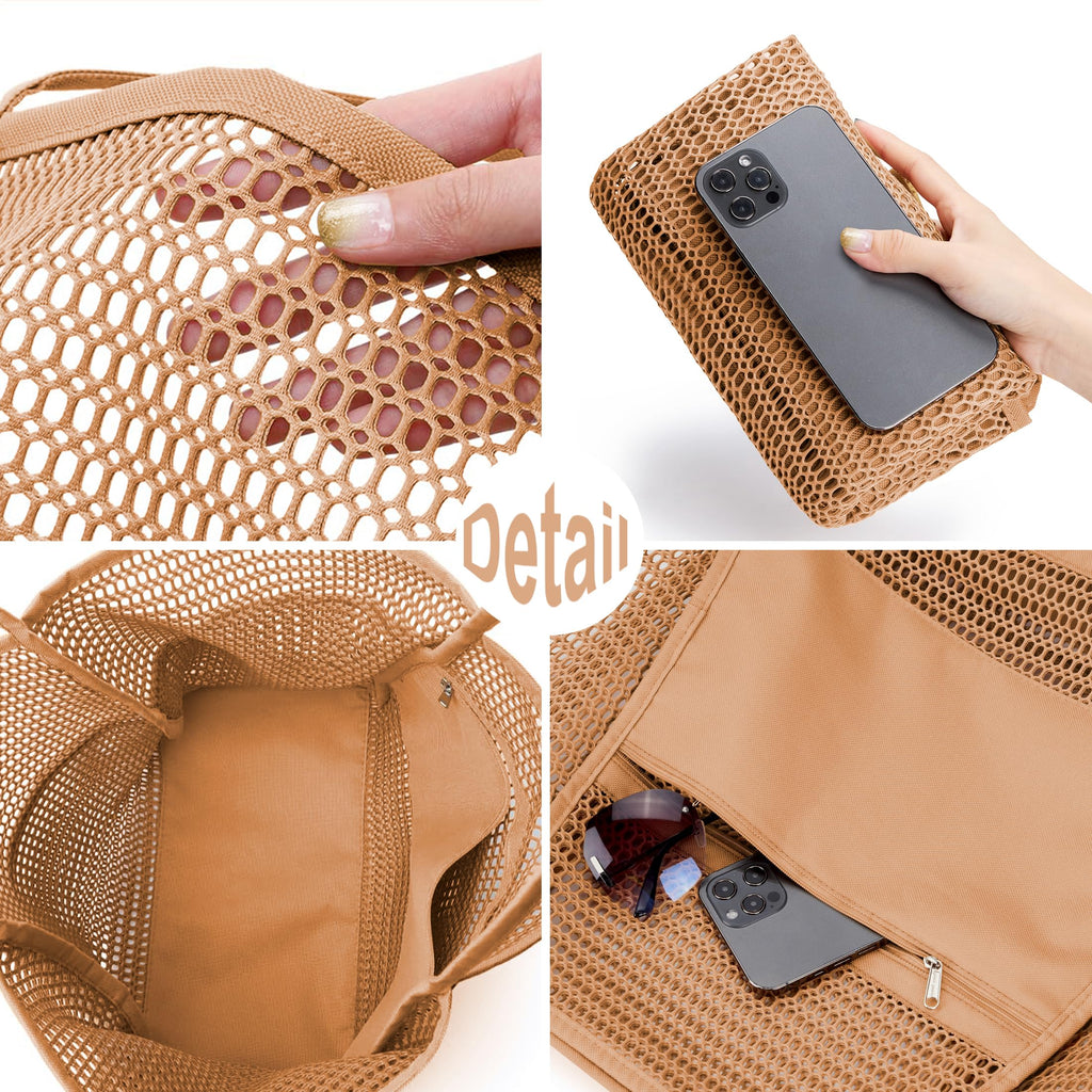 KALIDI Beach Nylon Mesh Tote Bag, Casual Tote Bag Hobo Women Foldable MAX 23L Shoulder Bag For Beach Picnic Vacation