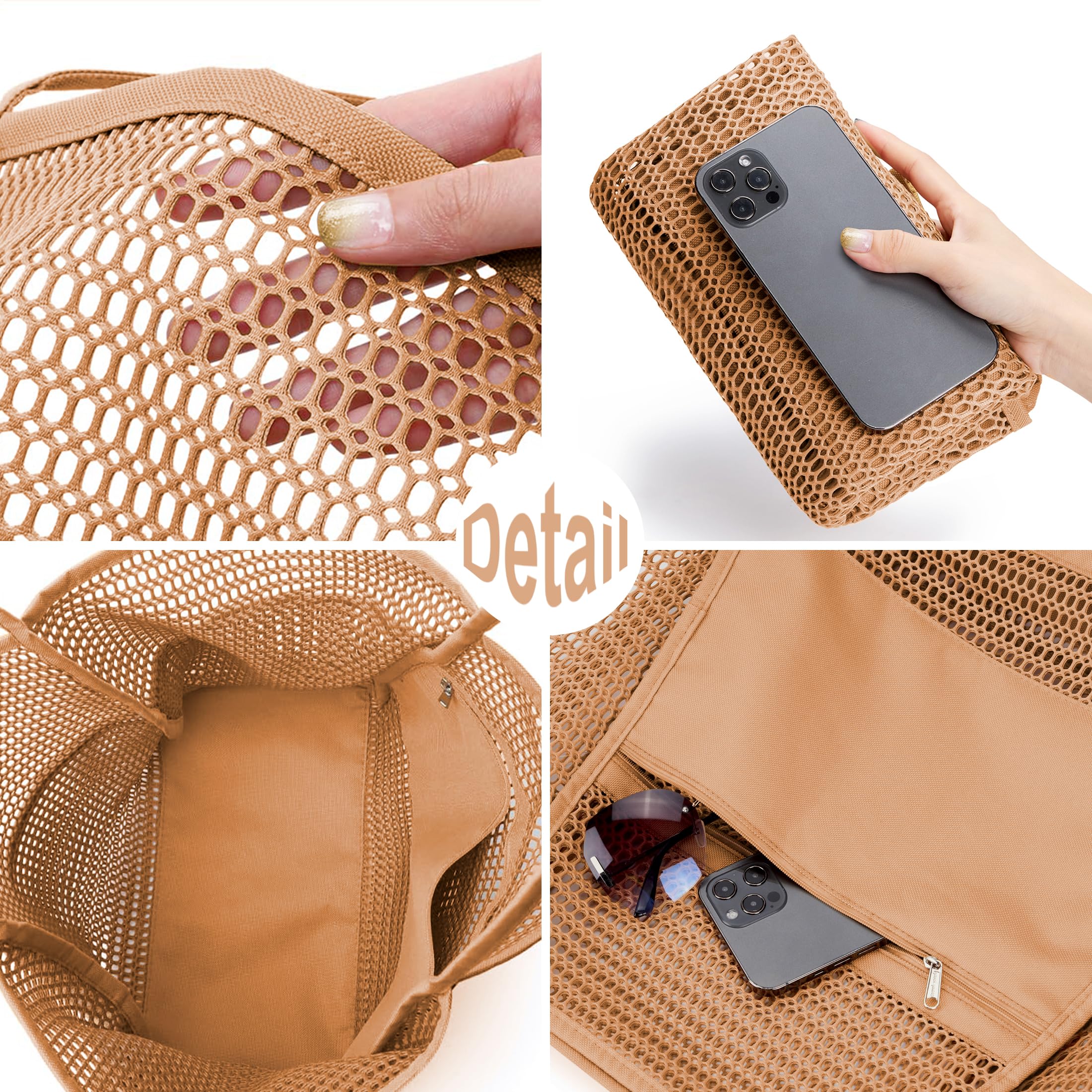 KALIDI Beach Nylon Mesh Tote Bag, Casual Tote Bag Hobo Women Foldable MAX 23L Shoulder Bag For Beach Picnic Vacation