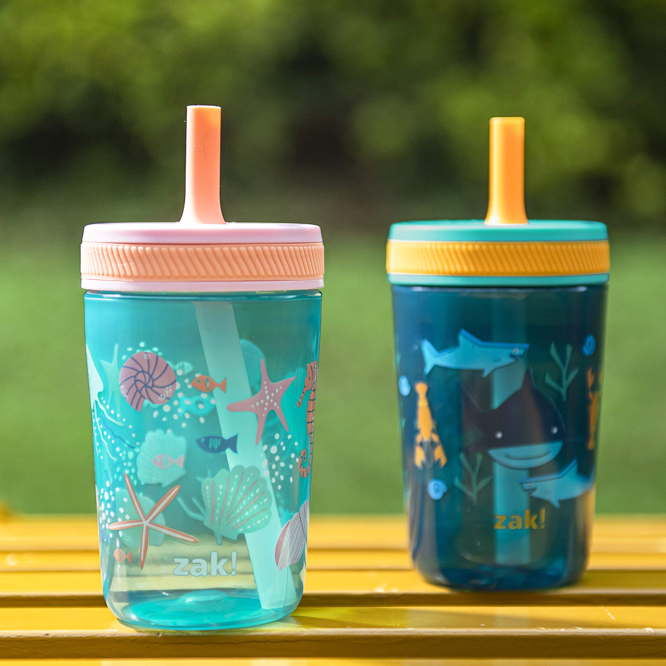Zak Designs Kelso Toddler Cups For Travel or At Home, 15oz 2-Pack Durable Plastic Sippy Cups With Leak-Proof Design is Perfect For Kids (Sweet Berry, Lemon Zest)