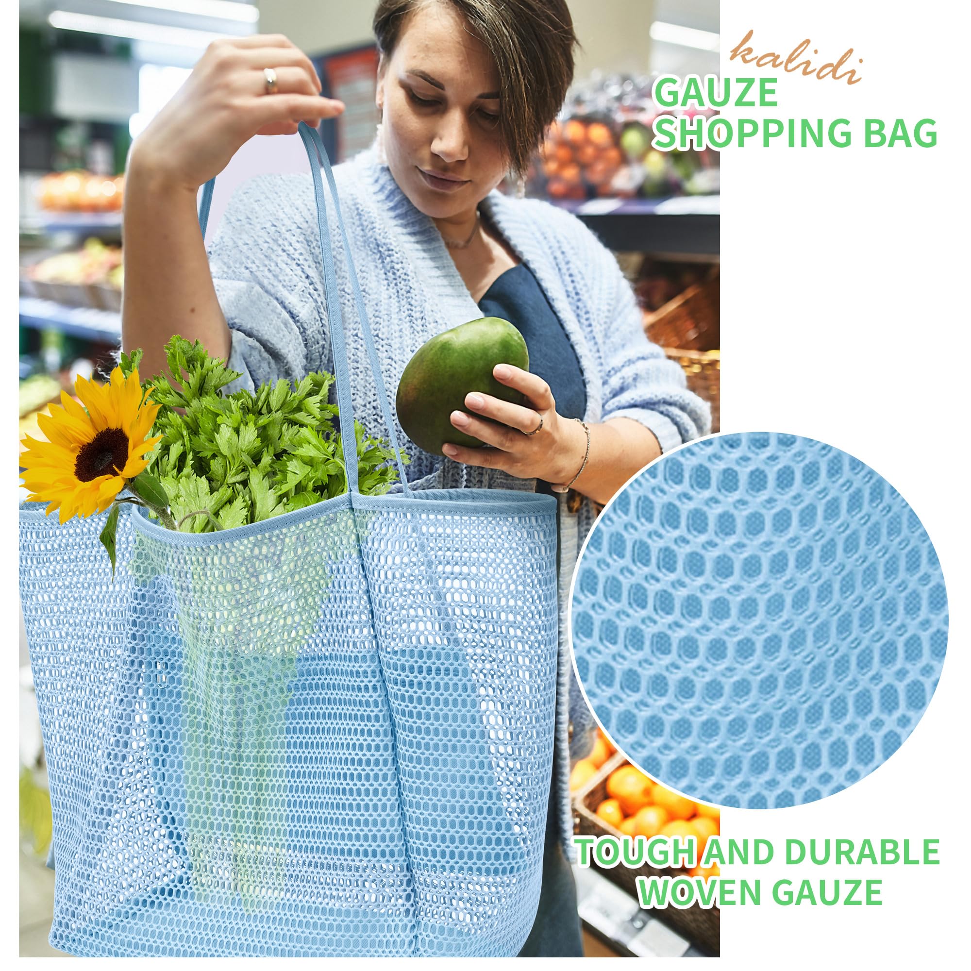 KALIDI Beach Nylon Mesh Tote Bag, Casual Tote Bag Hobo Women Foldable MAX 23L Shoulder Bag For Beach Picnic Vacation
