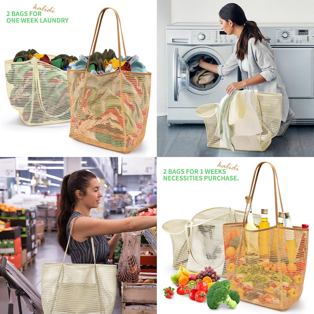 KALIDI Beach Nylon Mesh Tote Bag, Casual Tote Bag Hobo Women Foldable MAX 23L Shoulder Bag For Beach Picnic Vacation